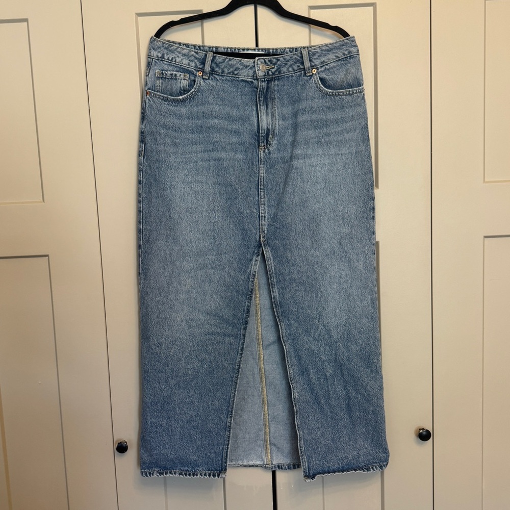 Dynamite Denim Midi Skirt | High Rise | Front Slit